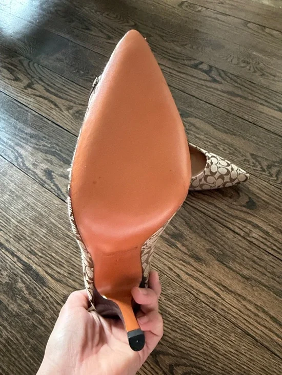 COACH Signature Canvas Pointed Pumps in Tan and Cream - Picture 4 of 4